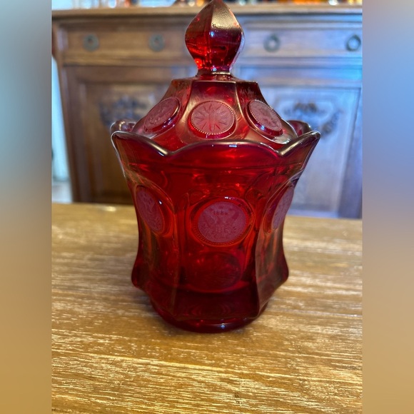 Fostoria Coin Collection Ruby Red Cadmium Covered Candy Dish Jar - Picture 2 of 2